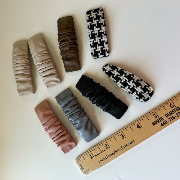 Faux Leather Neutral Clips Barrettes - Picture 4 of 6
